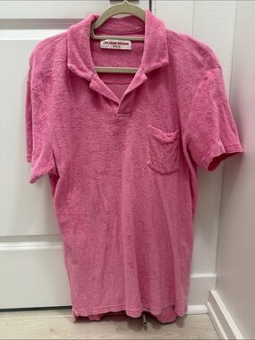 Orlebar Brown Pink Terry Cloth Polo with Chest Pocket